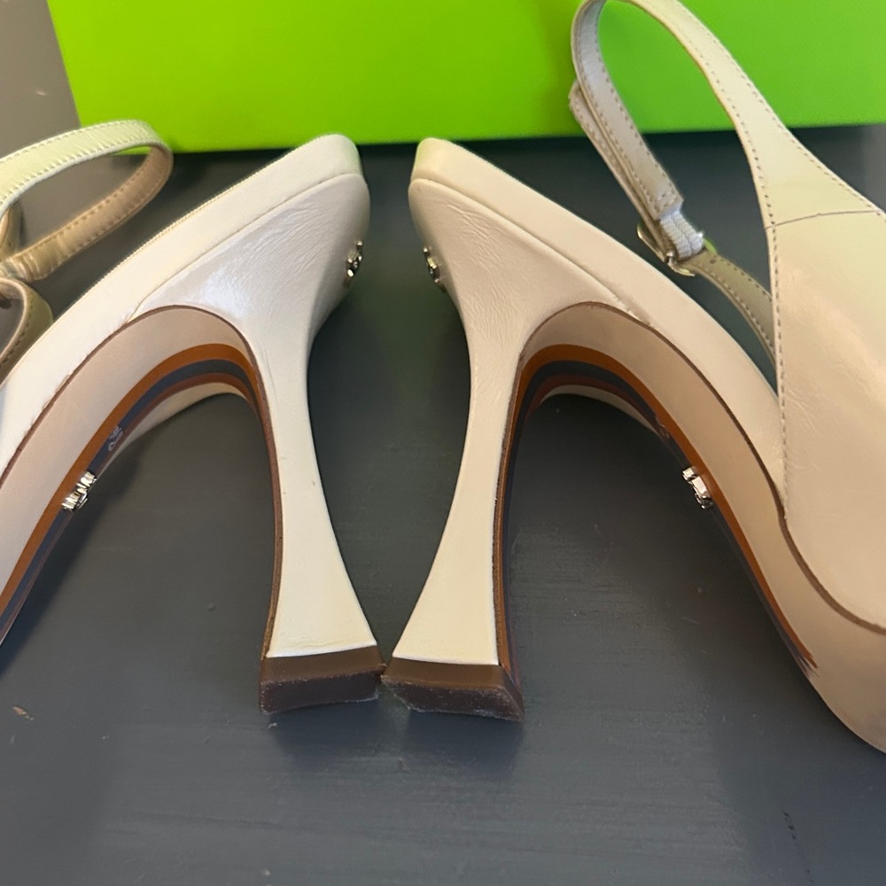 Sam Edelman Odette Ivory Slingback Pointed-Toe Pumps with Sculpted Heel - Picture 6 of 7